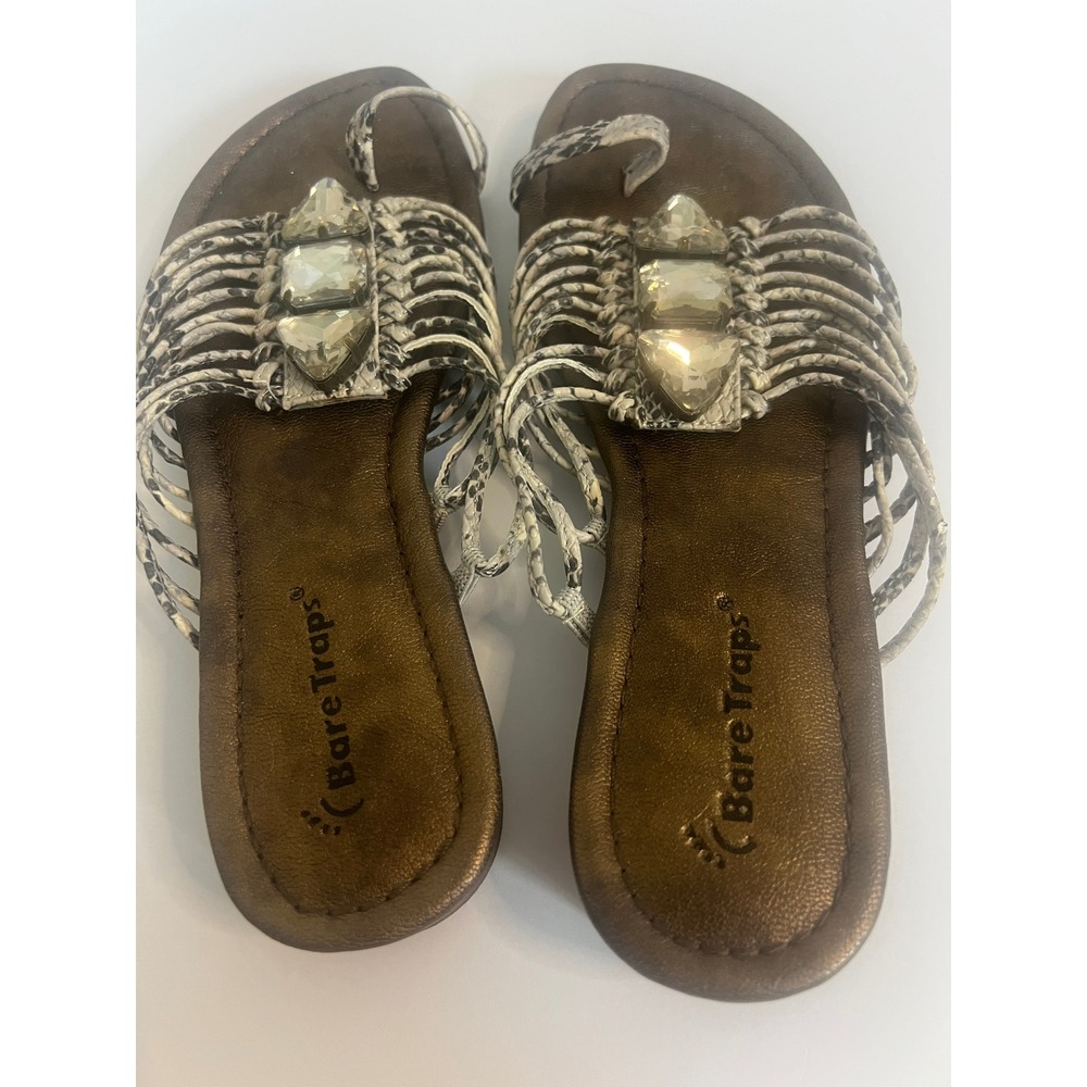 Baretraps Karley Snakeskin Crystal Toe Loop Sandals Bronze 8M BTS11-10250-D10-75 - Picture 2 of 5
